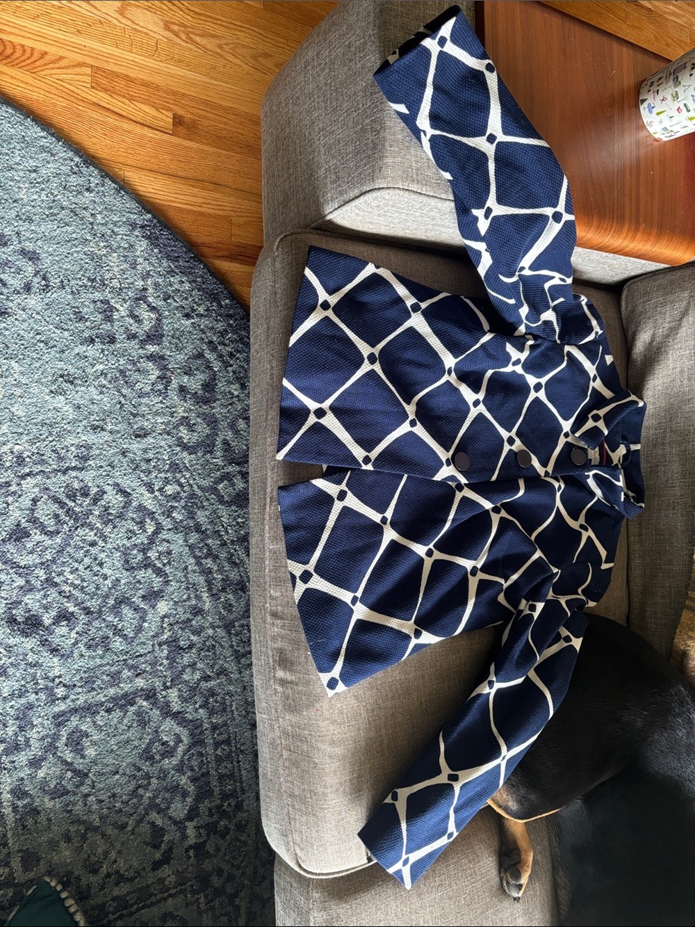 Boden Navy and White Geometric Blazer